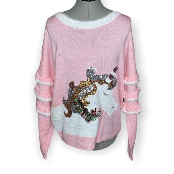 NWT Holiday Time pink unicorn Christmas Sweater size XL - Picture 1 of 6